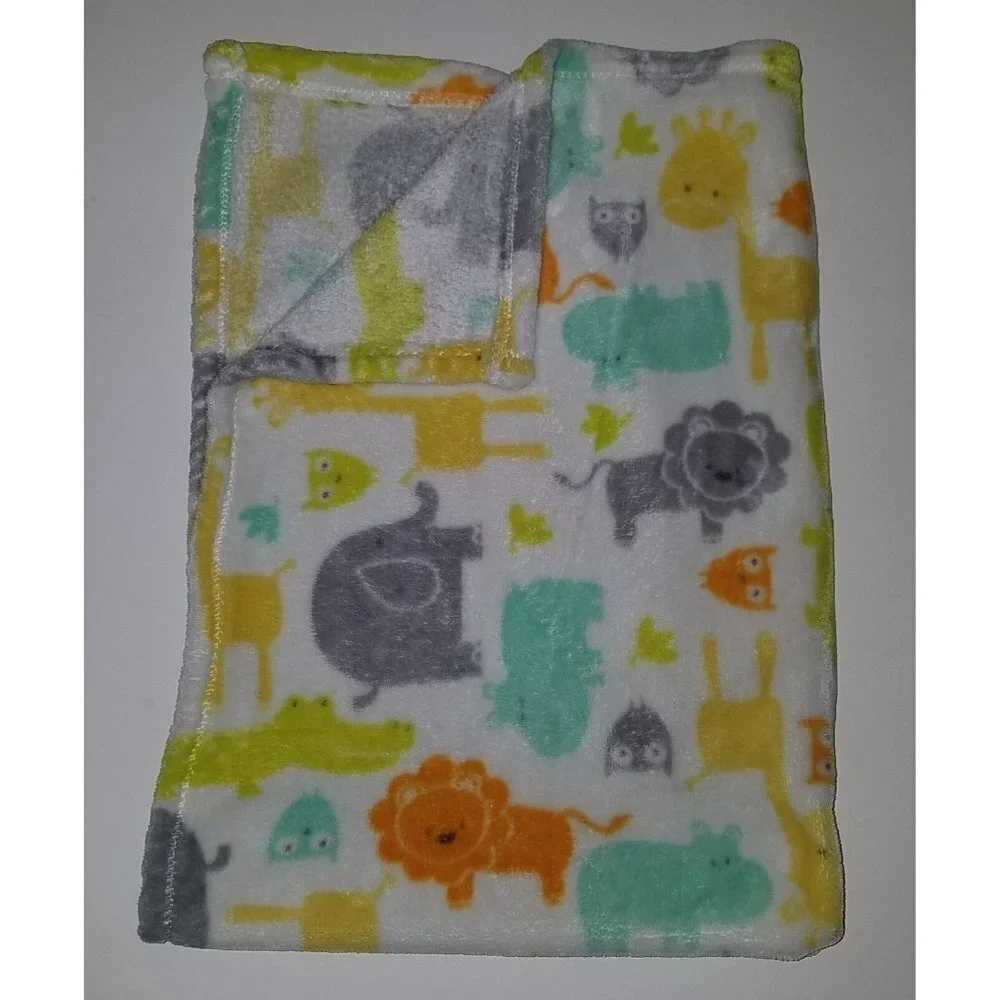 Baby Starters Safari Blanket Elephant Lion Giraffe Hippo Owl Yellow Orange Gray